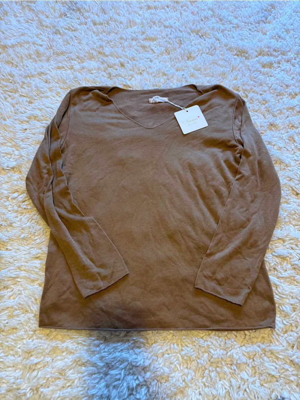 Brown V-neck Long Sleeve Knit Top